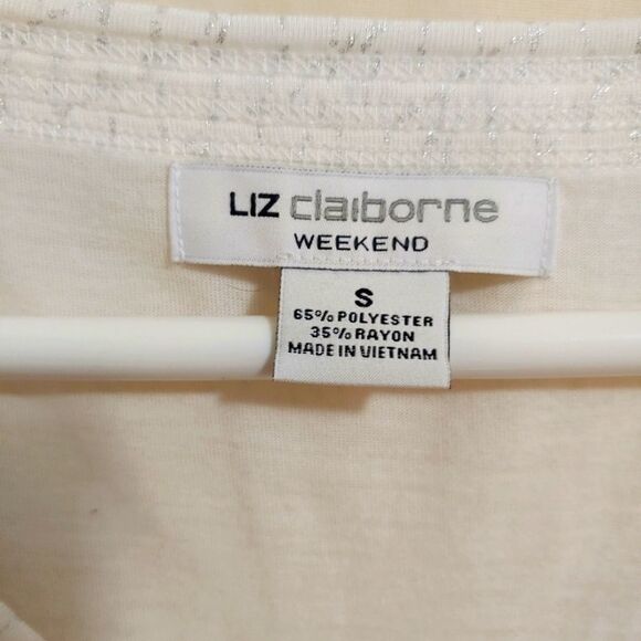 Liz Claiborne Women's Size Small White/Silver Hi-Lo Blouse - Picture 3 of 7